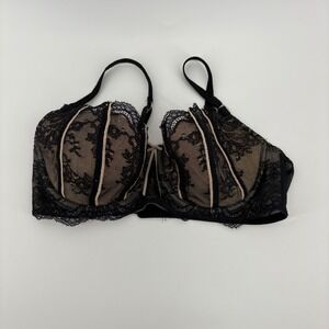 DKNY 36C Black‎ Lace Balconette Plunge Sheer Floral Underwire Bra Lingerie